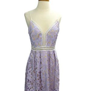 Aqua Dress Medium Lavender Lace Beige Lining Zipper Spaghetti Straps V Neck Back